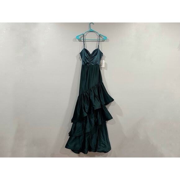 Dress The Population Clarice Pine Green Ruffle Tiered Satin Dress Small S -  threedaughtersproperties.com